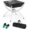 imageGiantex Folding Campfire Grill Camping Grill with Stainless Steel Grates Collapsible Aluminum Legs Carry Bag Portable Firewood Barbecue Grill for Backpacking Road Trips Outdoor CookingBlack  Silver
