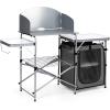 imageGiantex Folding Grill Table with 26 Tabletop and Detachable Windscreen Aluminum Portable Camp Cook Station Carry Bag Quick Setup BBQ Camping Picnic Backyard Outdoor Camping Kitchen Table BrownGrey