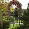 imageGiantex Garden Arbor Trellis with Door 75FT Metal Garden Arch with Gate and Stakes for Climbing Plants Rose Vine Arbors and Trellises Pergola for Lawn Patio Wedding Bridal Party Decoration