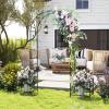 imageGiantex Garden Arbor with Gate 75FT Metal Arch Trellis for Climbing Plants Rose Ivy Archway Pergola with Flower Door 4 Stakes Garden Arch for Wedding Ceremony Bridal Party DecorationPlanters