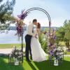 imageGiantex Garden Arbor with Gate 75FT Metal Arch Trellis for Climbing Plants Rose Ivy Archway Pergola with Flower Door 4 Stakes Garden Arch for Wedding Ceremony Bridal Party DecorationPlanters