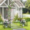 imageGiantex Garden Arbor with Gate 75FT Metal Arch Trellis for Climbing Plants Rose Ivy Archway Pergola with Flower Door 4 Stakes Garden Arch for Wedding Ceremony Bridal Party DecorationPlanters
