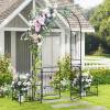 imageGiantex Garden Arbor with Gate 75FT Metal Arch Trellis for Climbing Plants Rose Ivy Archway Pergola with Flower Door 4 Stakes Garden Arch for Wedding Ceremony Bridal Party DecorationGate  Planters