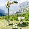 imageGiantex Garden Arbor with Gate 75FT Metal Arch Trellis for Climbing Plants Rose Ivy Archway Pergola with Flower Door 4 Stakes Garden Arch for Wedding Ceremony Bridal Party DecorationArch