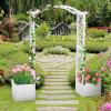 imageGiantex Garden Arbor with Planter Wooden Planter Arch with Trellis Outdoor Arch for Climbing Plants Vegetables Herbs Decorations Arbor Archway for Wedding Ceremony Party WhiteWhite