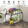 imageGiantex Garden Cart Metal Plant Stand with 4 Decorative Wheels Succulent Collection Flower Pot Holder Display Shelf for Home Patio Garden Flower Shop Parisian Style Plant Potted Rack 2Tier
