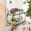 imageGiantex Garden Cart Metal Plant Stand with 4 Decorative Wheels Succulent Collection Flower Pot Holder Display Shelf for Home Patio Garden Flower Shop Parisian Style Plant Potted Rack 2Tier