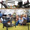 imageGiantex Grill Cart Pizza Oven Stand HDPE Outdoor Prep Table Stainless Steel Top Storage Shelf 4Bottle Wine Rack 5 Hooks Movable Dinning Cart Cooking Table with Wheels for BBQ Party Camping