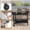imageGiantex Grill Cart Pizza Oven Stand HDPE Outdoor Prep Table Stainless Steel Top Storage Shelf 4Bottle Wine Rack 5 Hooks Movable Dinning Cart Cooking Table with Wheels for BBQ Party Camping