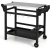 imageGiantex Grill Cart Pizza Oven Stand HDPE Outdoor Prep Table Stainless Steel Top Storage Shelf 4Bottle Wine Rack 5 Hooks Movable Dinning Cart Cooking Table with Wheels for BBQ Party Camping