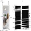 imageGiantex Jewelry Armoire Cabinet Wall Mounted Door Hanging Lockable Jewelry Cabinet with Full Length Mirror 15 LED Lights Large Storage Jewelry Box Organizers with 2 Drawers 145quotW x 4quotD x 475quotH145W x 35D x 475H