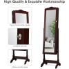imageGiantex Jewelry Armoire Organizer with Full Length Mirror 14 LEDs Floor Standing Jewelry Cabinet with 2 Drawers 4 Adjustable Angles Lockable Jewelry Storage Box Cabinet BrownBrown
