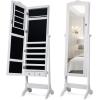 imageGiantex Jewelry Armoire Organizer with Full Length Mirror 14 LEDs Floor Standing Jewelry Cabinet with 2 Drawers 4 Adjustable Angles Lockable Jewelry Storage Box Cabinet BrownWhite