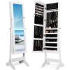 imageGiantex Jewelry Armoire Organizer with Full Length Mirror 14 LEDs Floor Standing Jewelry Cabinet with 2 Drawers 4 Adjustable Angles Lockable Jewelry Storage Box Cabinet BrownWhite