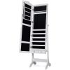 imageGiantex Jewelry Armoire Organizer with Full Length Mirror 14 LEDs Floor Standing Jewelry Cabinet with 2 Drawers 4 Adjustable Angles Lockable Jewelry Storage Box Cabinet BrownWhite