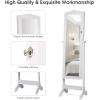 imageGiantex Jewelry Armoire Organizer with Full Length Mirror 14 LEDs Floor Standing Jewelry Cabinet with 2 Drawers 4 Adjustable Angles Lockable Jewelry Storage Box Cabinet BrownWhite