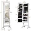 imageGiantex Jewelry Armoire Organizer with Full Length Mirror 14 LEDs Floor Standing Jewelry Cabinet with 2 Drawers 4 Adjustable Angles Lockable Jewelry Storage Box Cabinet BrownWhite