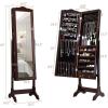 imageGiantex Jewelry Armoire Organizer with Full Length Mirror 14 LEDs Floor Standing Jewelry Cabinet with 2 Drawers 4 Adjustable Angles Lockable Jewelry Storage Box Cabinet BrownBrown