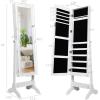 imageGiantex Jewelry Armoire Organizer with Full Length Mirror 14 LEDs Floor Standing Jewelry Cabinet with 2 Drawers 4 Adjustable Angles Lockable Jewelry Storage Box Cabinet BrownWhite