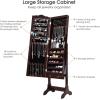 imageGiantex Jewelry Armoire Organizer with Full Length Mirror 14 LEDs Floor Standing Jewelry Cabinet with 2 Drawers 4 Adjustable Angles Lockable Jewelry Storage Box Cabinet BrownBrown