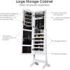 imageGiantex Jewelry Armoire Organizer with Full Length Mirror 14 LEDs Floor Standing Jewelry Cabinet with 2 Drawers 4 Adjustable Angles Lockable Jewelry Storage Box Cabinet BrownWhite