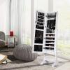 imageGiantex Jewelry Armoire Organizer with Full Length Mirror 14 LEDs Floor Standing Jewelry Cabinet with 2 Drawers 4 Adjustable Angles Lockable Jewelry Storage Box Cabinet BrownWhite