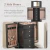imageGiantex Jewelry Cabinet with 4 Drawers Jewelry Armoire with Flip up Mirror Top Storage Tray with Ring Slots Side Doors with Necklace Hooks Standing Jewelry Organizer Chest Black