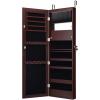 imageGiantex LED Jewelry Cabinet Wall Mounted Door Hanging Lockable Jewelry Armoire with 472 Full Length Mirror Foldable Makeup Tray Lipstick Brush Holders Jewelry Storage Organizer WhiteBrown
