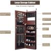 imageGiantex LED Jewelry Cabinet Wall Mounted Door Hanging Lockable Jewelry Armoire with 472 Full Length Mirror Foldable Makeup Tray Lipstick Brush Holders Jewelry Storage Organizer WhiteBrown