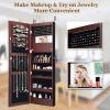 imageGiantex LED Jewelry Cabinet Wall Mounted Door Hanging Lockable Jewelry Armoire with 472 Full Length Mirror Foldable Makeup Tray Lipstick Brush Holders Jewelry Storage Organizer WhiteBrown