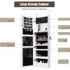 imageGiantex LED Jewelry Cabinet Wall Mounted Door Hanging Lockable Jewelry Armoire with 472 Full Length Mirror Foldable Makeup Tray Lipstick Brush Holders Jewelry Storage Organizer WhiteWhite