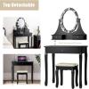 imageGiantex Makeup Vanity Table with 10 LED Lights Adjustable Brightness 4 Drawers Rotatable Mirror Cushioned Stool Vanity Desk Dressing Table Bedroom Furniture BlackBlack