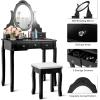imageGiantex Makeup Vanity Table with 10 LED Lights Adjustable Brightness 4 Drawers Rotatable Mirror Cushioned Stool Vanity Desk Dressing Table Bedroom Furniture BlackBlack