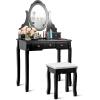 imageGiantex Makeup Vanity Table with 10 LED Lights Adjustable Brightness 4 Drawers Rotatable Mirror Cushioned Stool Vanity Desk Dressing Table Bedroom Furniture BlackBlack