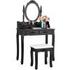 imageGiantex Makeup Vanity Table with 10 LED Lights Adjustable Brightness 4 Drawers Rotatable Mirror Cushioned Stool Vanity Desk Dressing Table Bedroom Furniture BlackBlack