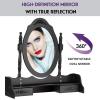 imageGiantex Makeup Vanity Table with 10 LED Lights Adjustable Brightness 4 Drawers Rotatable Mirror Cushioned Stool Vanity Desk Dressing Table Bedroom Furniture BlackBlack