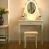 imageGiantex Makeup Vanity Table with 10 LED Lights Adjustable Brightness 4 Drawers Rotatable Mirror Cushioned Stool Vanity Desk Dressing Table Bedroom Furniture BlackWhite