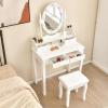 imageGiantex Makeup Vanity Table with 10 LED Lights Adjustable Brightness 4 Drawers Rotatable Mirror Cushioned Stool Vanity Desk Dressing Table Bedroom Furniture BlackWhite