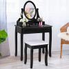 imageGiantex Makeup Vanity Table with 10 LED Lights Adjustable Brightness 4 Drawers Rotatable Mirror Cushioned Stool Vanity Desk Dressing Table Bedroom Furniture BlackBlack