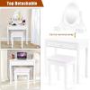imageGiantex Makeup Vanity Table with 10 LED Lights Adjustable Brightness 4 Drawers Rotatable Mirror Cushioned Stool Vanity Desk Dressing Table Bedroom Furniture BlackWhite