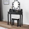 imageGiantex Makeup Vanity Table with 10 LED Lights Adjustable Brightness 4 Drawers Rotatable Mirror Cushioned Stool Vanity Desk Dressing Table Bedroom Furniture BlackBlack