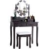 imageGiantex Makeup Vanity Table with 10 LED Lights Adjustable Brightness 4 Drawers Rotatable Mirror Cushioned Stool Vanity Desk Dressing Table Bedroom Furniture BlackEspresso