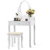 imageGiantex Makeup Vanity Table with 10 LED Lights Adjustable Brightness 4 Drawers Rotatable Mirror Cushioned Stool Vanity Desk Dressing Table Bedroom Furniture BlackWhite