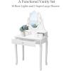 imageGiantex Makeup Vanity Table with 10 LED Lights Adjustable Brightness 4 Drawers Rotatable Mirror Cushioned Stool Vanity Desk Dressing Table Bedroom Furniture BlackWhite