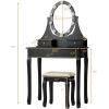 imageGiantex Makeup Vanity Table with 10 LED Lights Adjustable Brightness 4 Drawers Rotatable Mirror Cushioned Stool Vanity Desk Dressing Table Bedroom Furniture BlackBlack