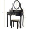imageGiantex Makeup Vanity Table with 10 LED Lights Adjustable Brightness 4 Drawers Rotatable Mirror Cushioned Stool Vanity Desk Dressing Table Bedroom Furniture BlackBlack