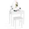 imageGiantex Makeup Vanity Table with 10 LED Lights Adjustable Brightness 4 Drawers Rotatable Mirror Cushioned Stool Vanity Desk Dressing Table Bedroom Furniture BlackWhite