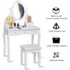 imageGiantex Makeup Vanity Table with 10 LED Lights Adjustable Brightness 4 Drawers Rotatable Mirror Cushioned Stool Vanity Desk Dressing Table Bedroom Furniture BlackWhite