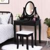 imageGiantex Makeup Vanity Table with 10 LED Lights Adjustable Brightness 4 Drawers Rotatable Mirror Cushioned Stool Vanity Desk Dressing Table Bedroom Furniture BlackBlack