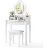 imageGiantex Makeup Vanity Table with 10 LED Lights Adjustable Brightness 4 Drawers Rotatable Mirror Cushioned Stool Vanity Desk Dressing Table Bedroom Furniture BlackWhite